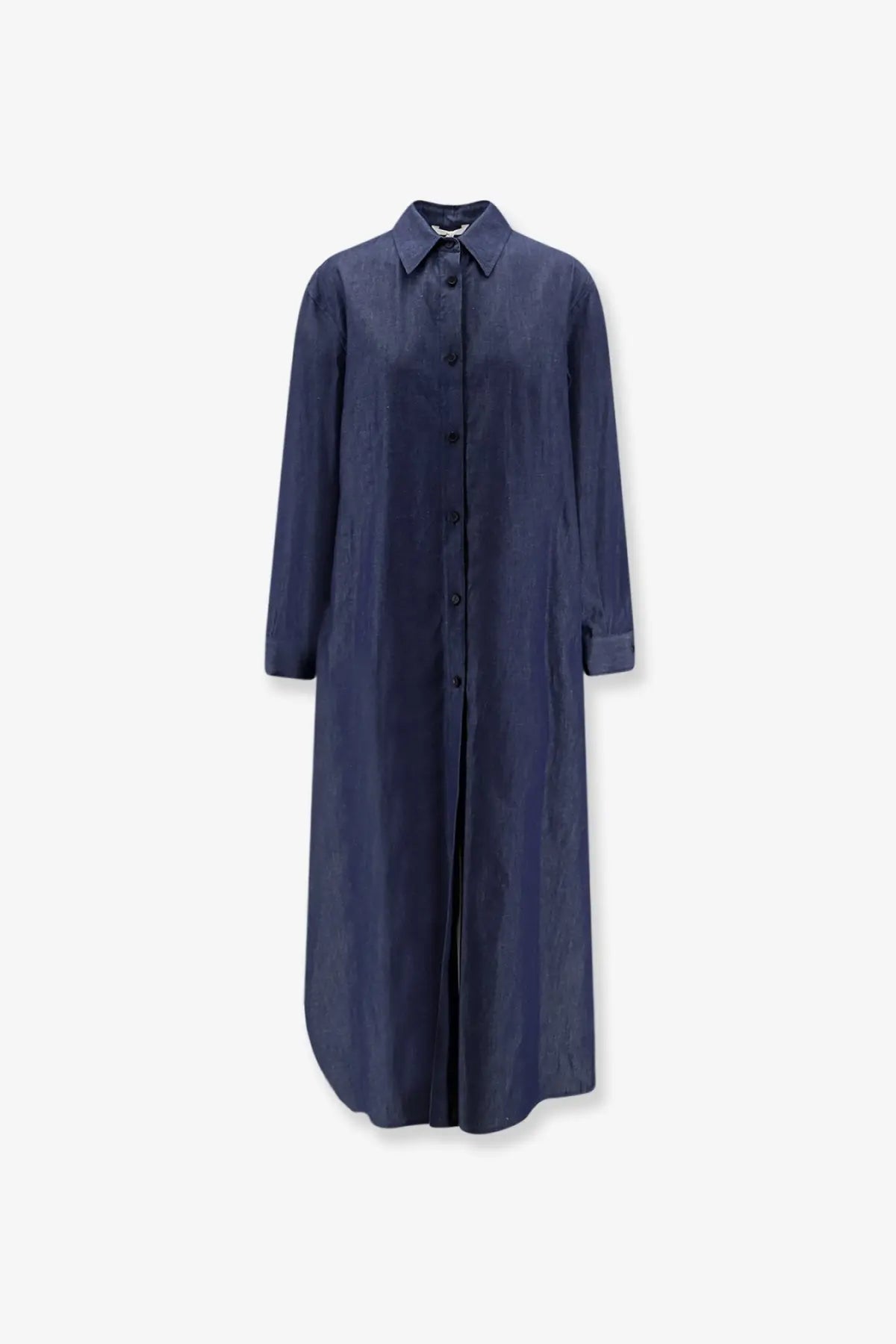 Hevò womens arigliano long-sleeved navy blue cotton chemisier dress with classic collar and button-down front