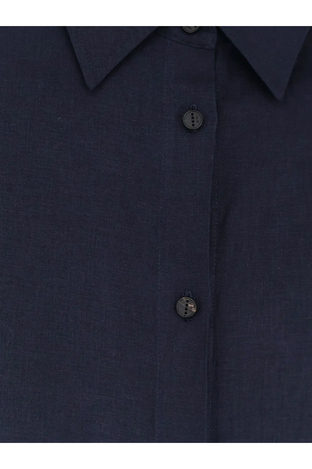 Hevò women’s arigliano linen and viscose chemisier dress in dark blue with subtle texture and matching dark buttons