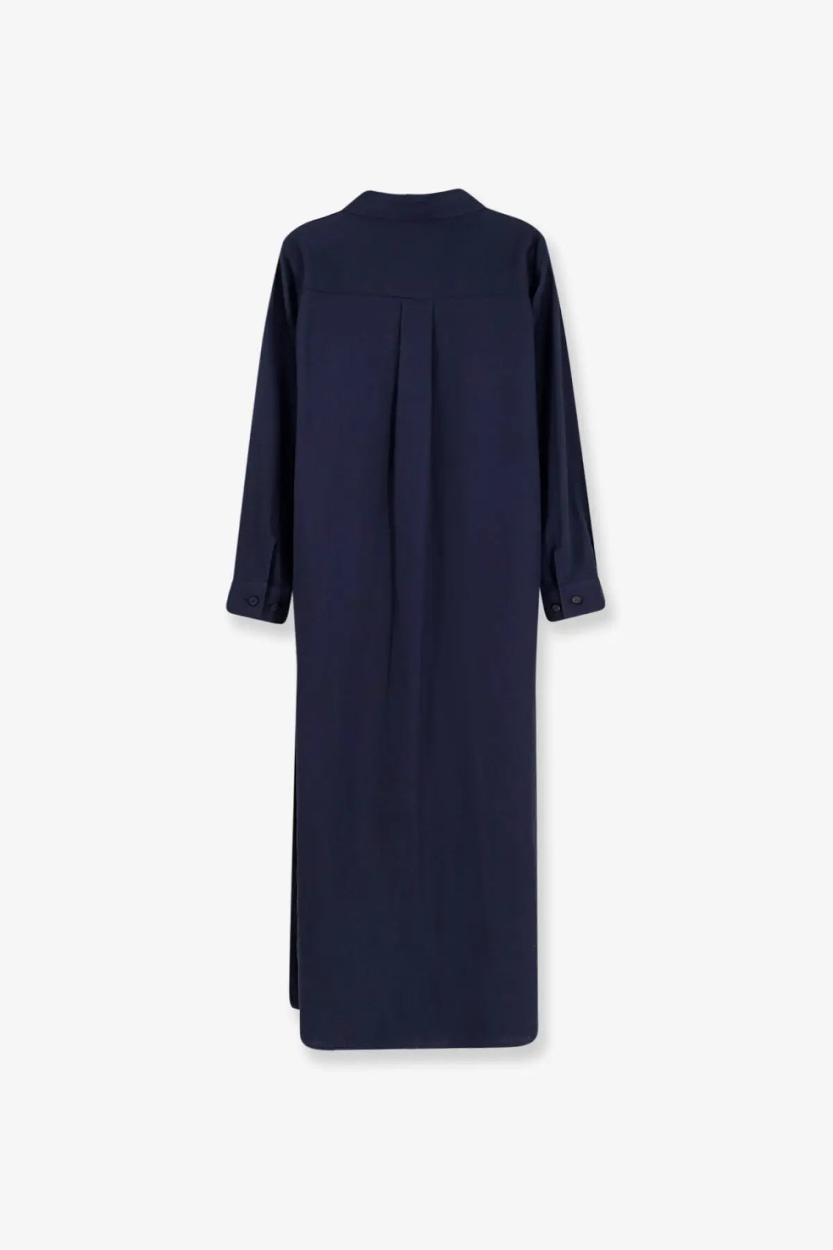 Hevò womens arigliano linen and viscose navy blue long sleeve button front dress with pleat back and rolled cuffs
