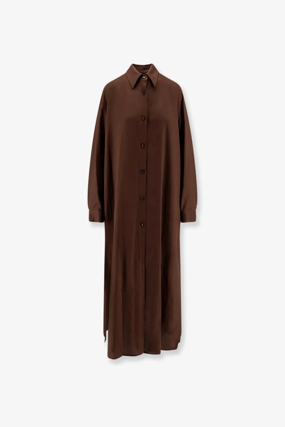 Hevò women’s arigliano brown linen and viscose long-sleeved shirt dress with classic collar and button closure