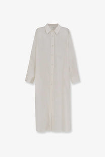 Hevò women’s Arigliano off-white linen and viscose long-sleeved button-down dress with classic collar and straight hem