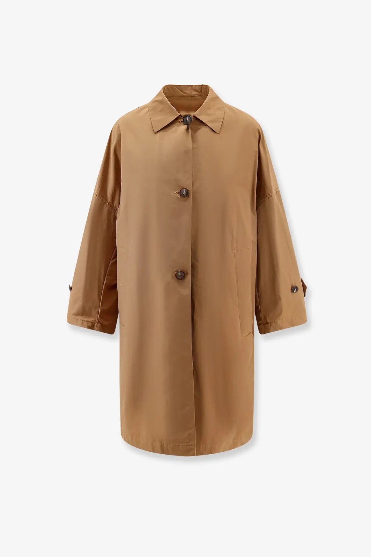 Hevò women’s cala paradiso tan cotton blend trench coat with classic collar and matching buttons