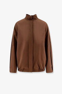 Hevò women’s porto selvaggio chocolate brown wool blend bomber jacket with high collar and elastic cuffs