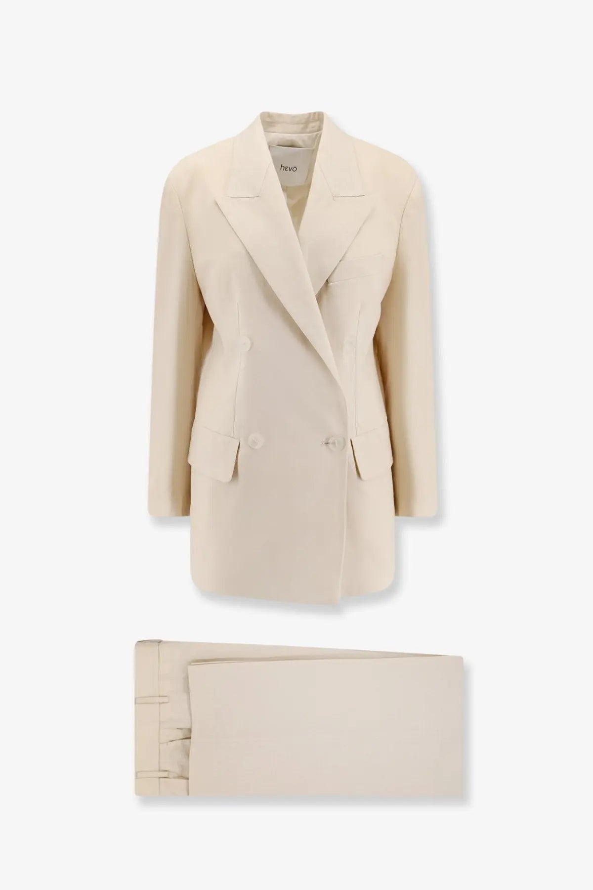 Cream-colored double-breasted blazer from reva made of linen and viscose in beige for womens suit hevò rocchietta