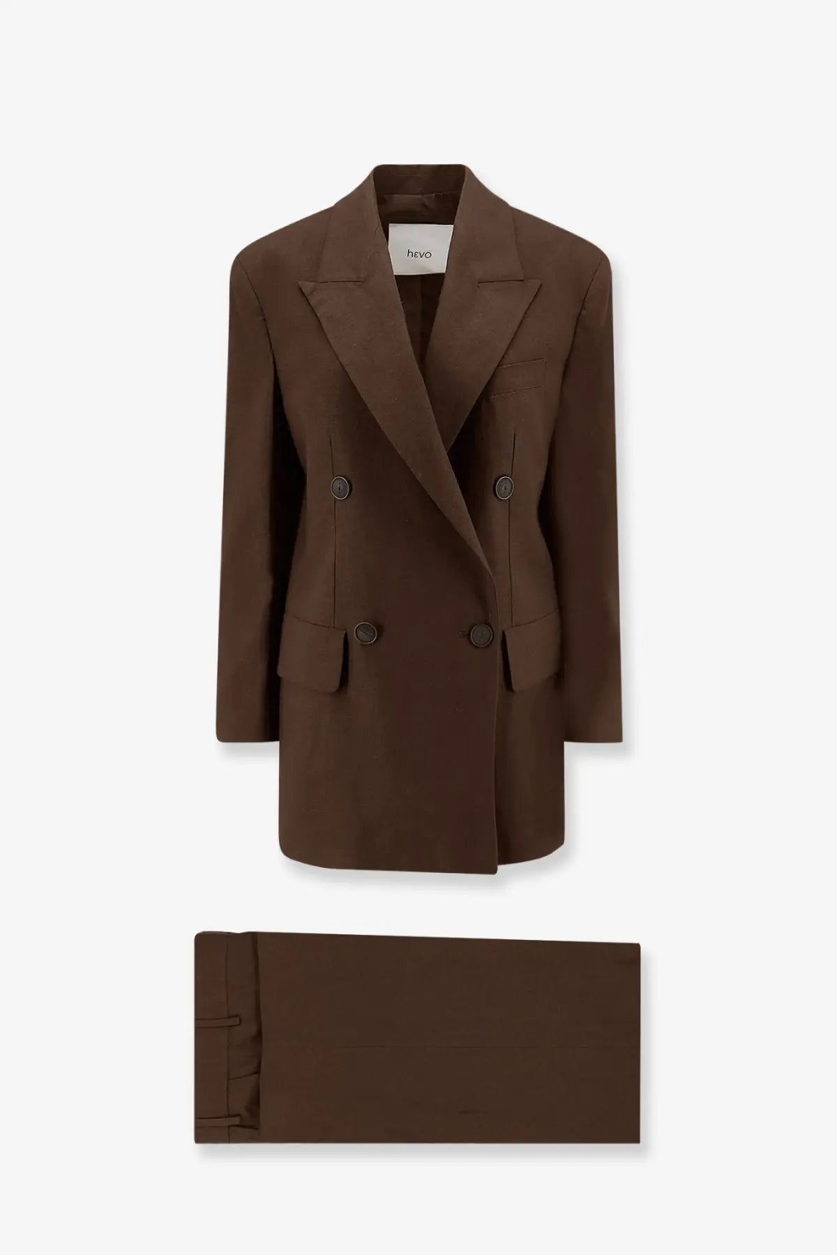 A sleek chocolate brown double breasted blazer from neve in linen and viscose perfect for womens suits