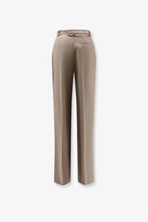 Bevò women’s beige modal and polyester straight-leg trousers with a tailored fit and subtle back creasing visible