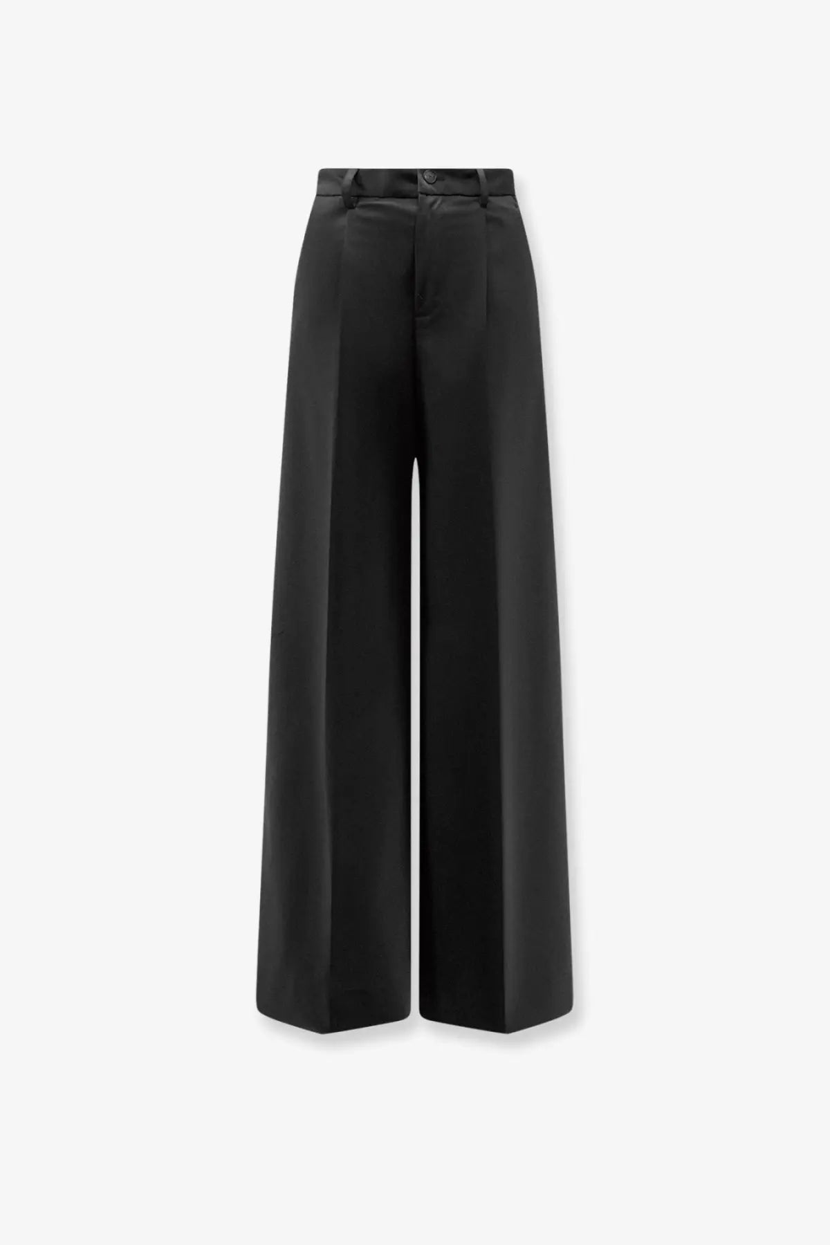 Hevò women’s torreveneri black wide-leg satin trousers with high waist and button closure in wool blend fabric