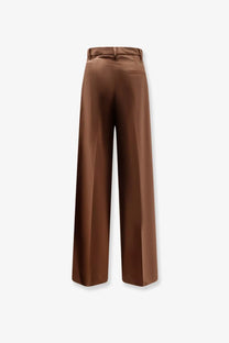 Hevò women’s torreveneriwool blend brown satin wide-leg trousers with high waist and subtle creases
