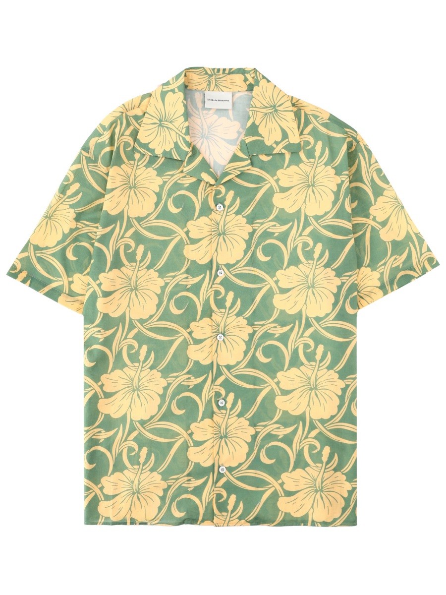 Drôle de Monsieur Men's Hibiscus Monogramme Shirt Green