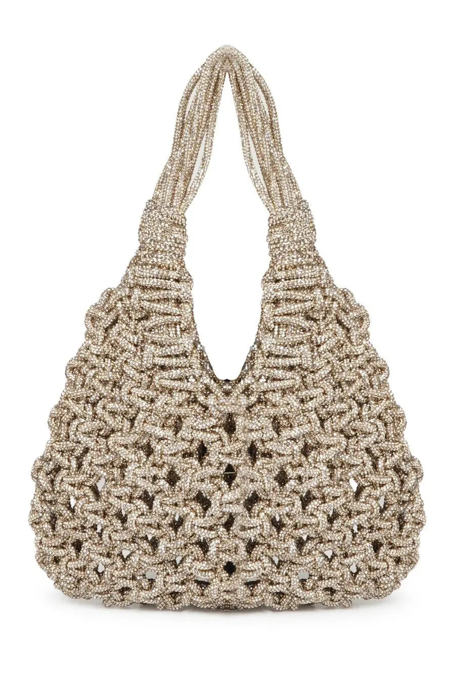 Hibourama womens borsa vannifique small gold crochet handbag with shimmering beads and dual handles