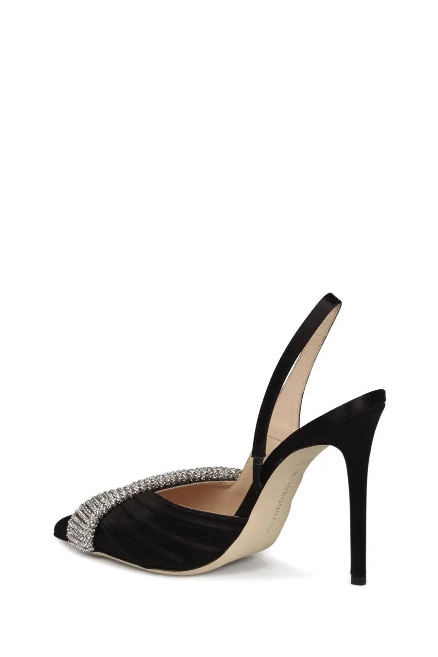 Hibourama women’s écolleté black suede slingback pump with sparkling crystal-embellished toe strap