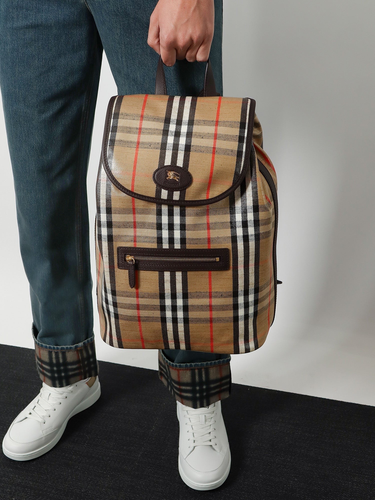 Burberry Men's Highlands Coated Canvas Backpack Beige