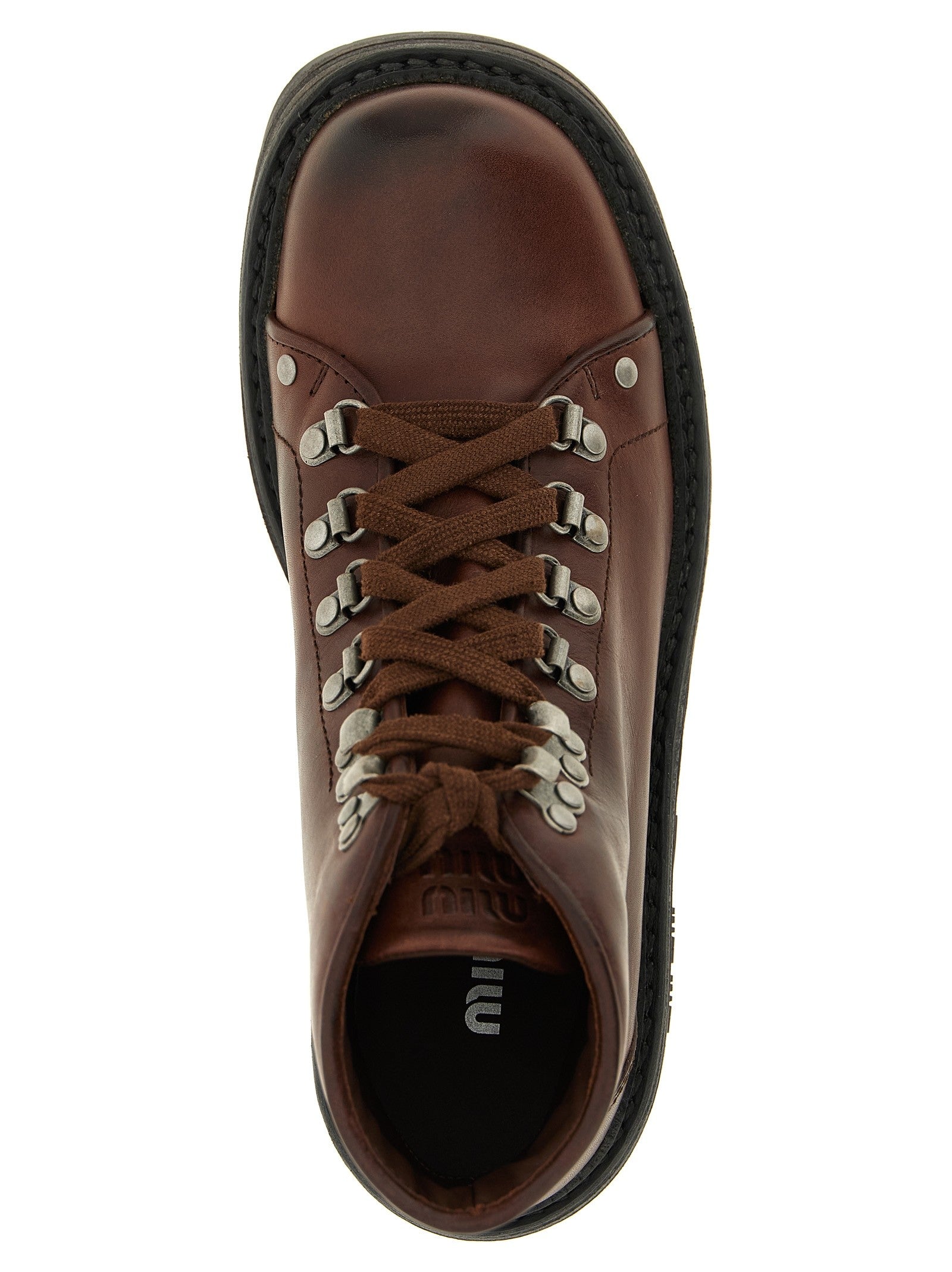 Miu Miu Hiking Leather Ankle Boots Brown