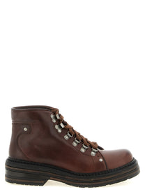 Miu Miu Hiking Leather Ankle Boots Brown