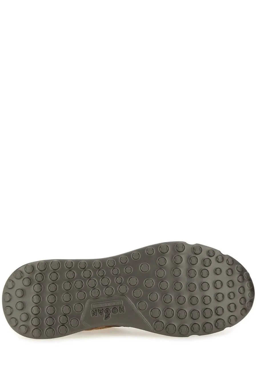 Dark olive rubber sole with circular tread and embossed hogan logo on hogan men’s hyperlight sneaker brown