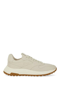 Hogan men’s hyperlight sneaker in beige suede with white midsole and tan rubber outsole for casual wear
