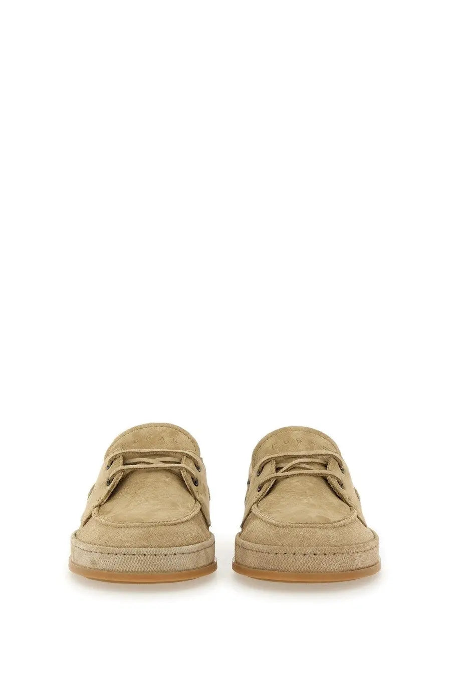 Hogan men’s leather boat moccasin beige made of beige suede slip-on loafers with textured rubber sole