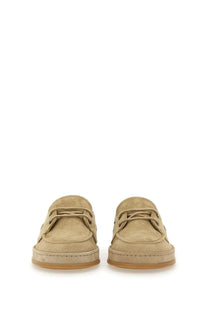 Hogan men’s leather boat moccasin beige made of beige suede slip-on loafers with textured rubber sole