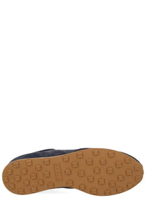 Hogan men’s sneaker athletic blue navy blue suede with tan rubber sole and square tread patterns for casual wear