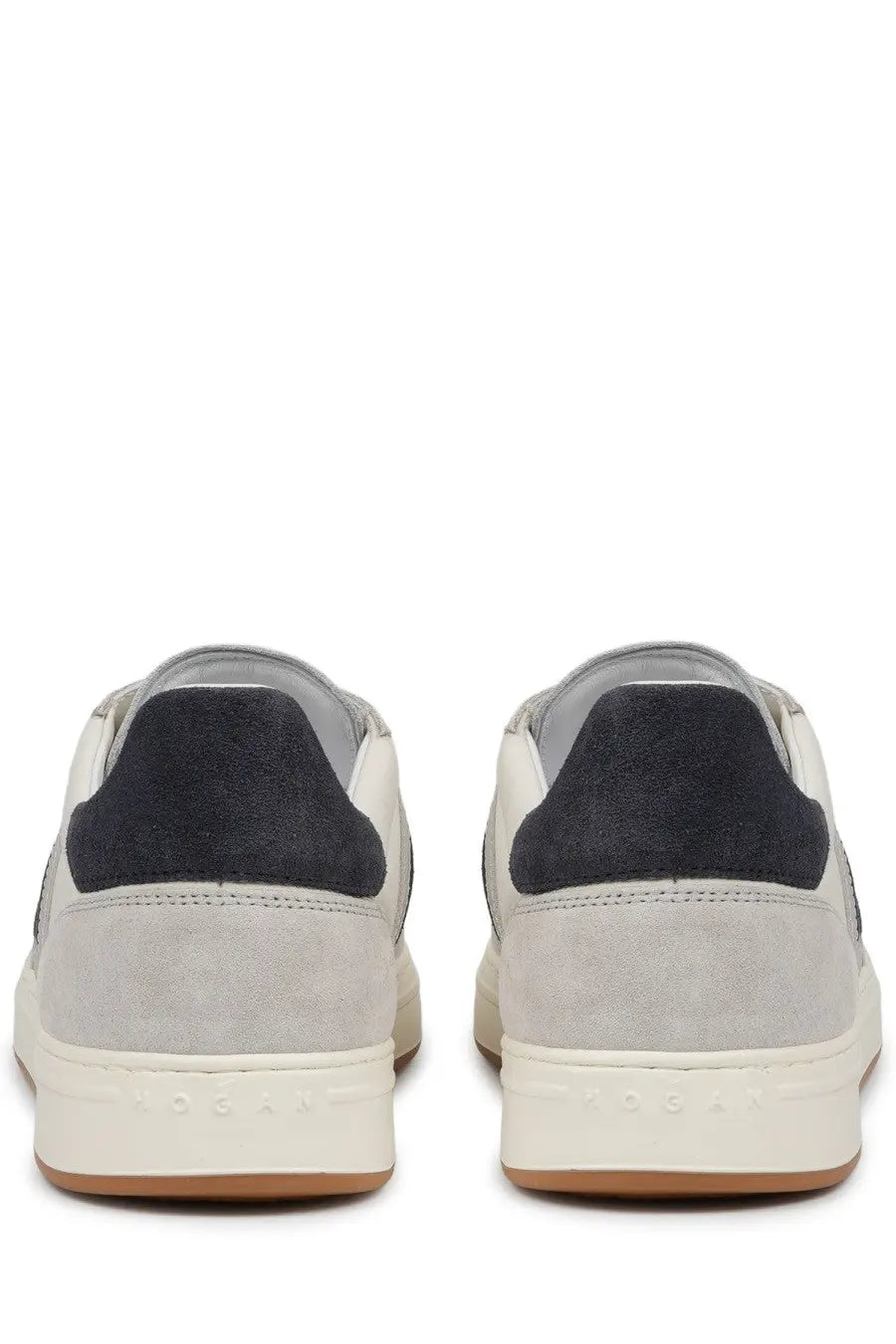 Hogan men’s sneaker beige low-top gray and navy suede with white rubber sole for casual wear