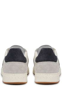 Hogan men’s sneaker beige low-top gray and navy suede with white rubber sole for casual wear