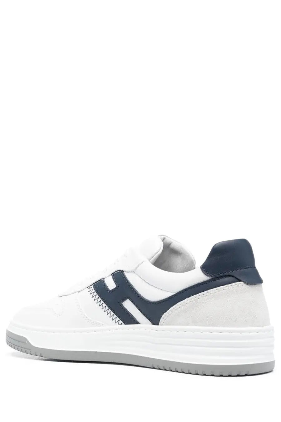 Hogan men’s sneaker h630 multicolor in white and navy blue with suede and leather details and zigzag stitch design