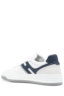 Hogan men’s sneaker h630 multicolor in white and navy blue with suede and leather details and zigzag stitch design