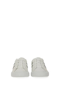 Hogan men’s sneaker H691 white leather low-top sneaker with black striped detailing on the sides