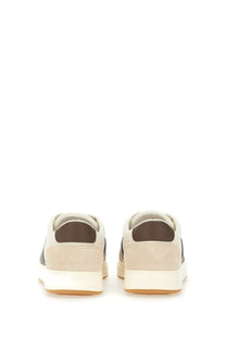Hogan men’s sneaker in beige suede with dark gray side panels and white rubber sole for casual wear