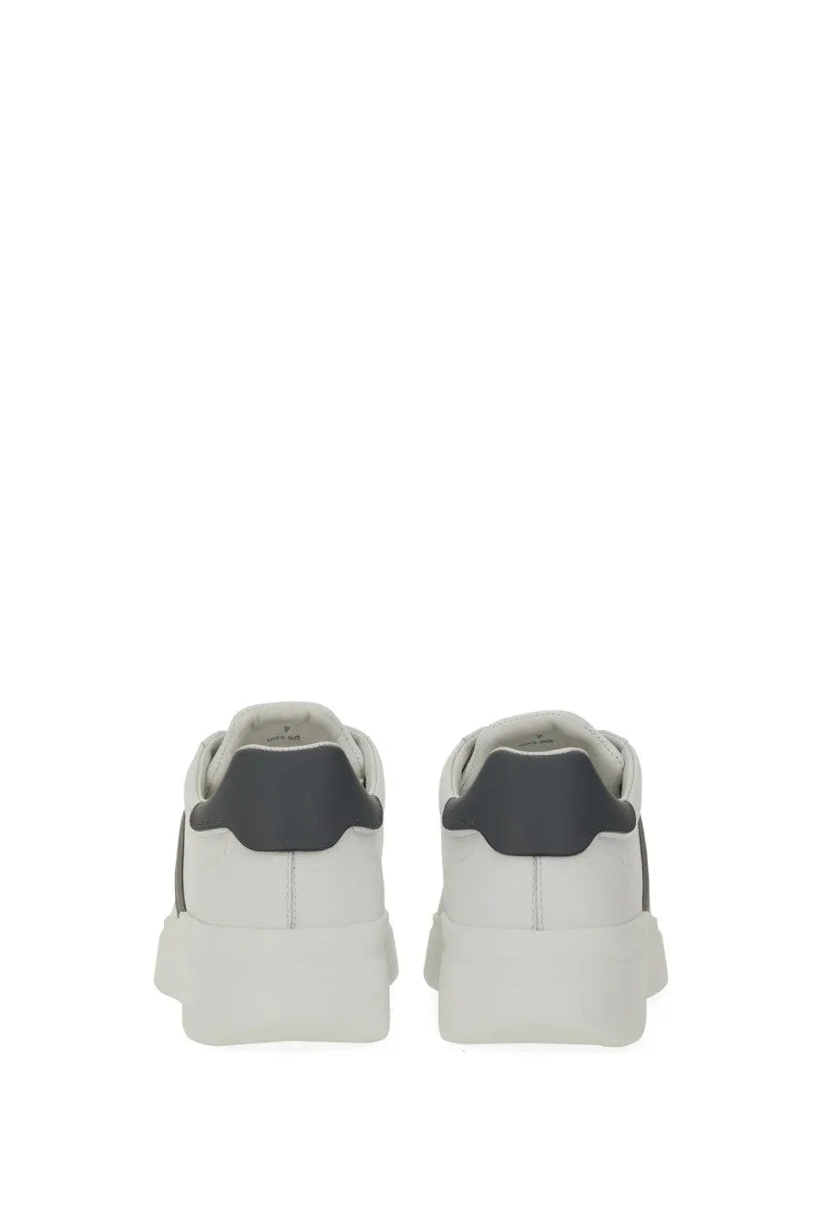 Hogan men’s white leather sneakers with dark gray heel tabs and side stripes for casual wear