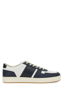 Navy and white leather low-top sneaker with cream laces and sole from hogan men’s hogan tv sneaker blue collection
