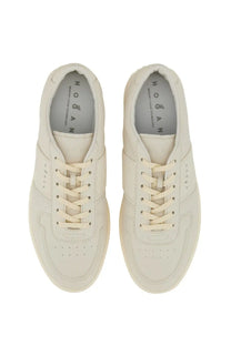 Cream-colored leather Hogan men’s Hogan TV sneaker with minimalist design and white laces