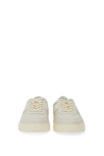 Cream-colored suede low-top Hogan men’s TV sneaker with a clean minimalist design and matching laces