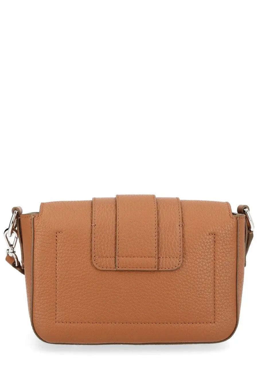 Hogan women’s brown crossbody bag in tan pebbled leather with flap closure and silver-toned hardware