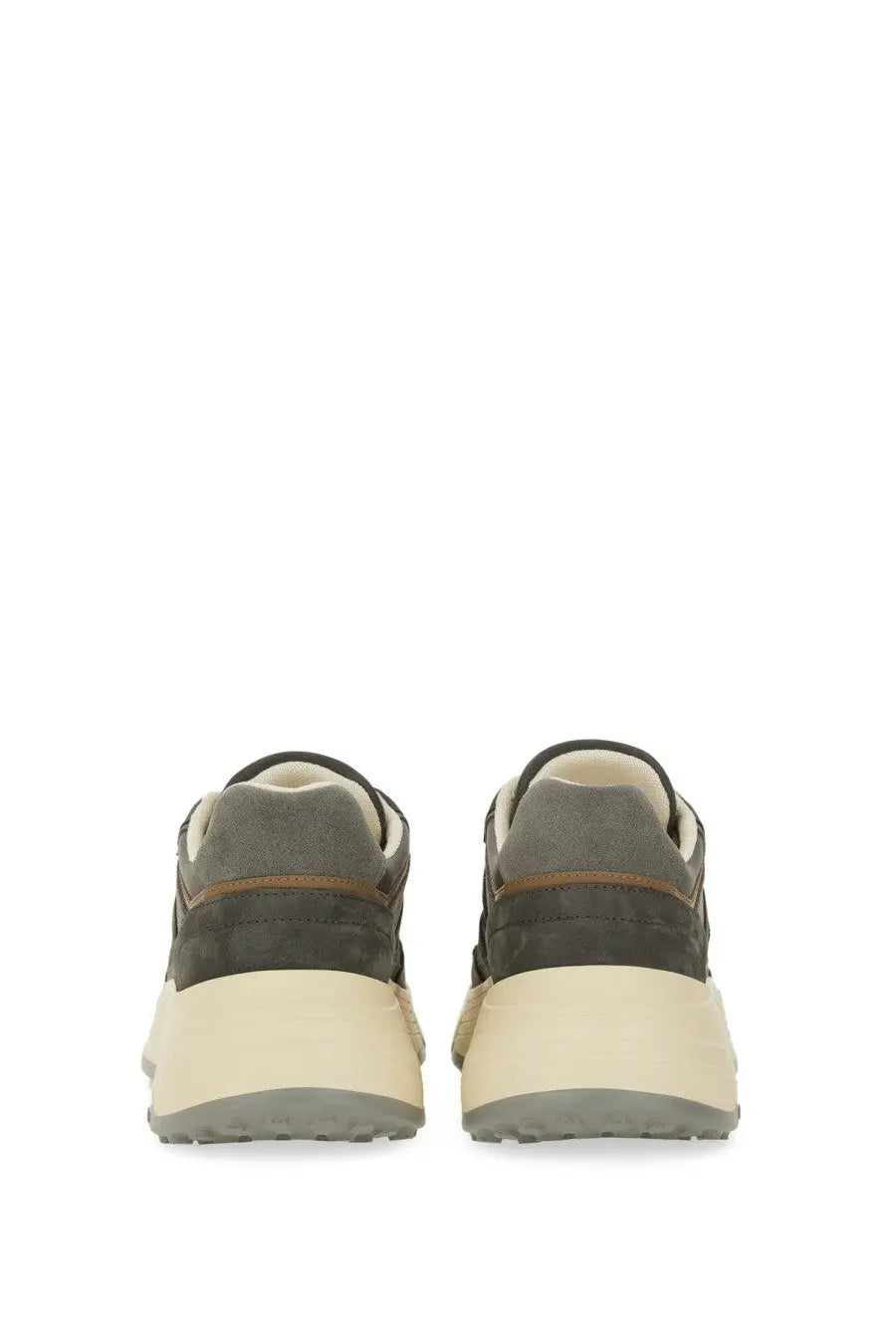 Hogan women’s hi fi sneaker grey in dark gray suede with cream rubber sole and brown stitching accents