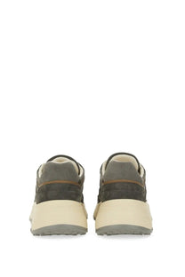 Hogan women’s hi fi sneaker grey in dark gray suede with cream rubber sole and brown stitching accents