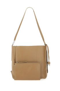 Hogan women’s hobo bag hocket medium beige leather crossbody with front zippered pocket and adjustable strap