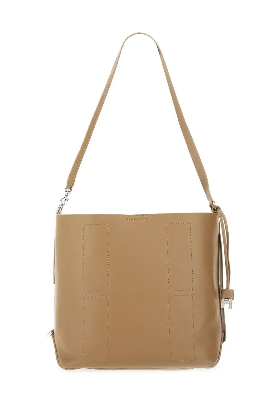 Hogan women’s hobo bag medium beige leather shoulder bag with stitched rectangular panels and adjustable strap