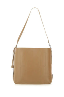 Beige leather shoulder bag with vertical stitched paneling and adjustable strap from hogan womens hobo bag hocket medium
