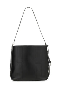 Hogan women’s hobo bag hocket medium black leather shoulder bag with minimalist vertical stitched panels and slender strap