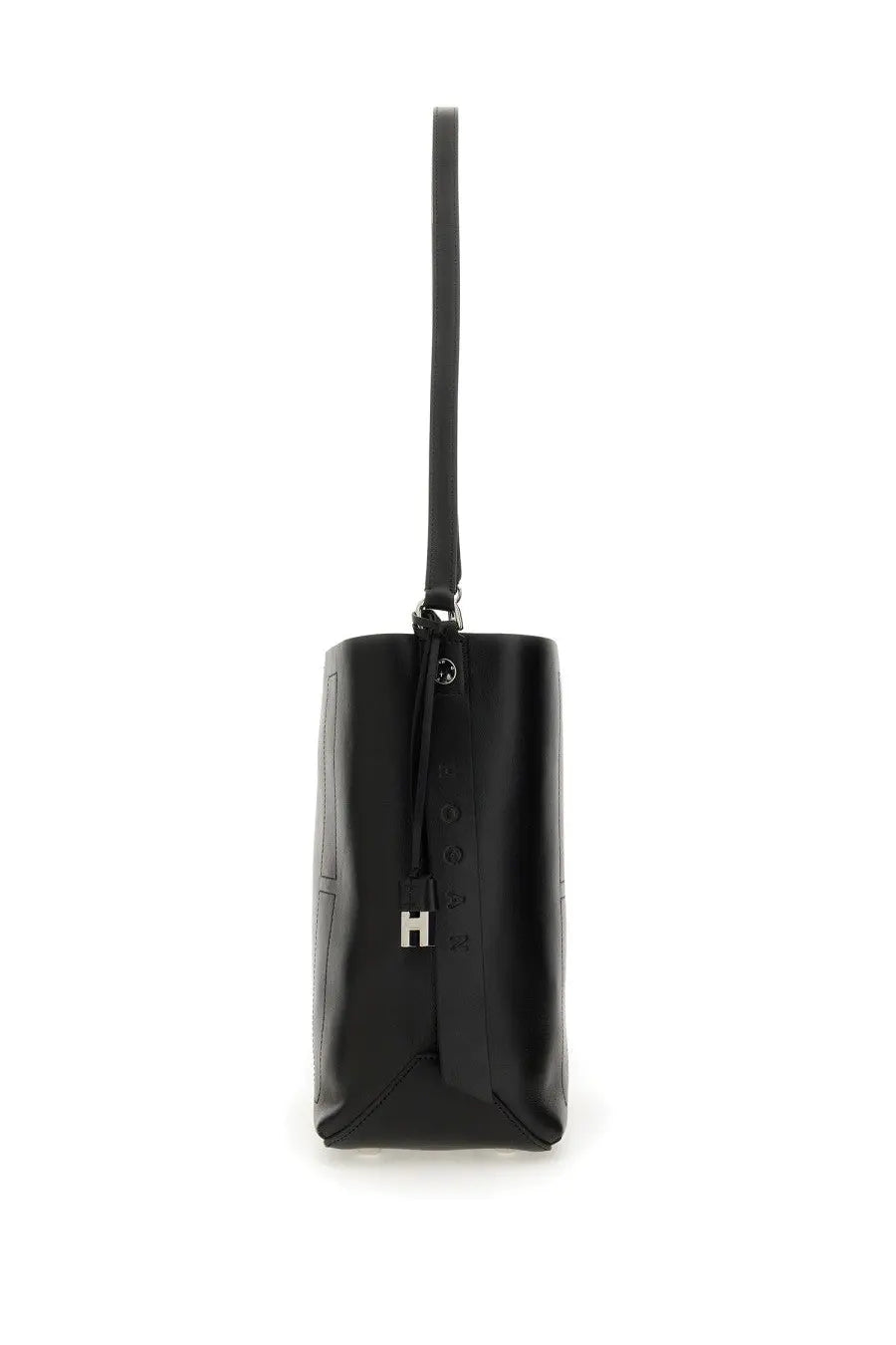 Hogan women’s hobo bag hocket medium black leather tote with minimalist design and silver tone h logo accent on front