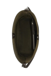 Hogan women’s hobo bag hocket medium brown olive green suede bucket bag with black zipper pocket and silver hardware