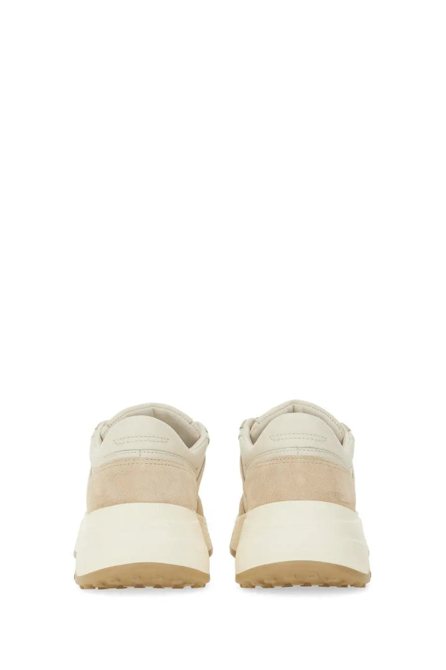 Hogan women’s leather sneaker beige in cream-colored suede and leather with chunky white rubber sole