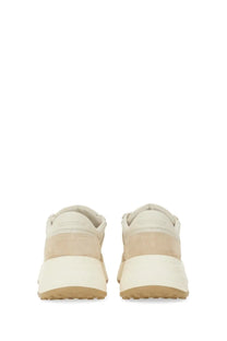 Hogan women’s leather sneaker beige in cream-colored suede and leather with chunky white rubber sole