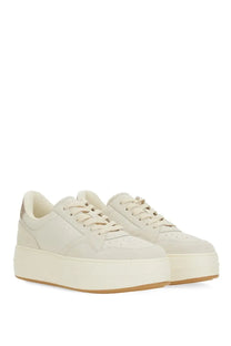 Hogan women’s leather sneaker white cream-colored platform sneakers with suede-like upper and subtle perforated detailing