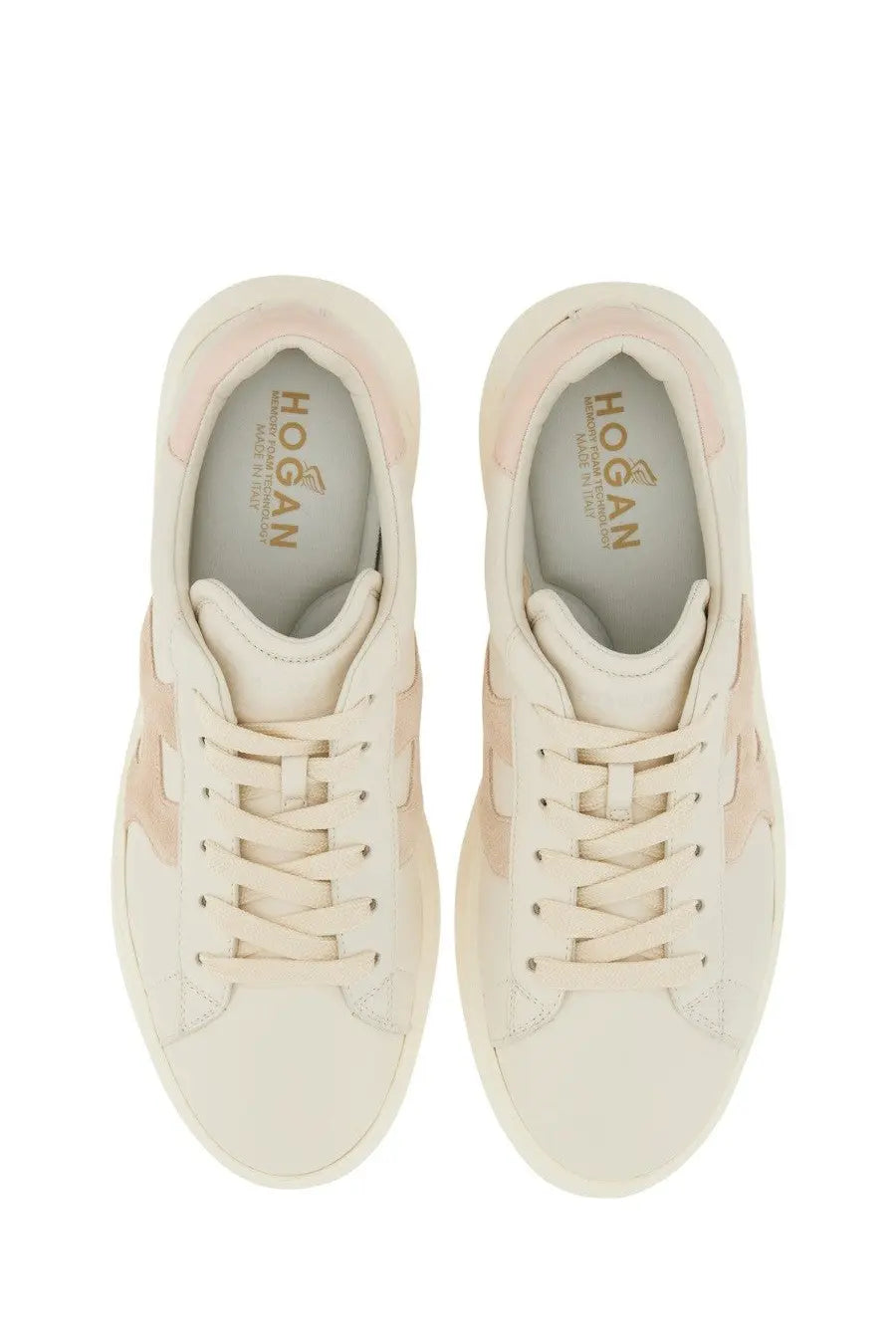 Hogan women’s rebel sneaker white cream-colored leather with subtle pink accents and sleek minimalist design