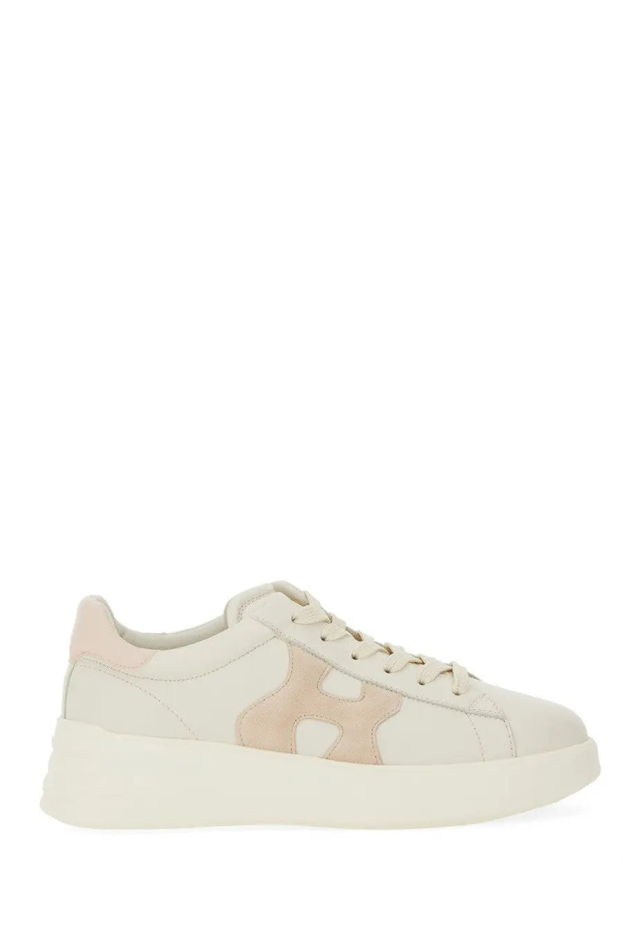 Hogan women’s rebel sneaker white cream-colored suede and leather low-top with bold beige star patch on the side