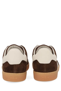 Brown and cream suede hogan women’s sneaker cool brown with rubber sole and moussy embossed on the back heel