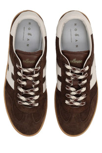 Hogan women’s sneaker cool brown brown suede hogan hon86 sneakers with white stripes and patterned laces