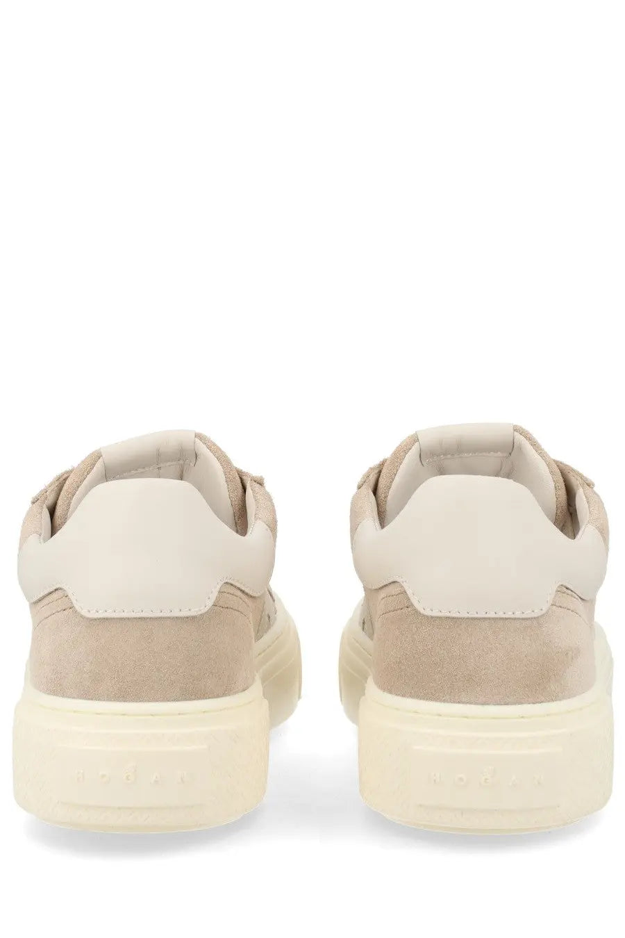 Hogan women’s sneaker crosswind beige low-top sneaker in beige suede and cream leather with chunky white sole